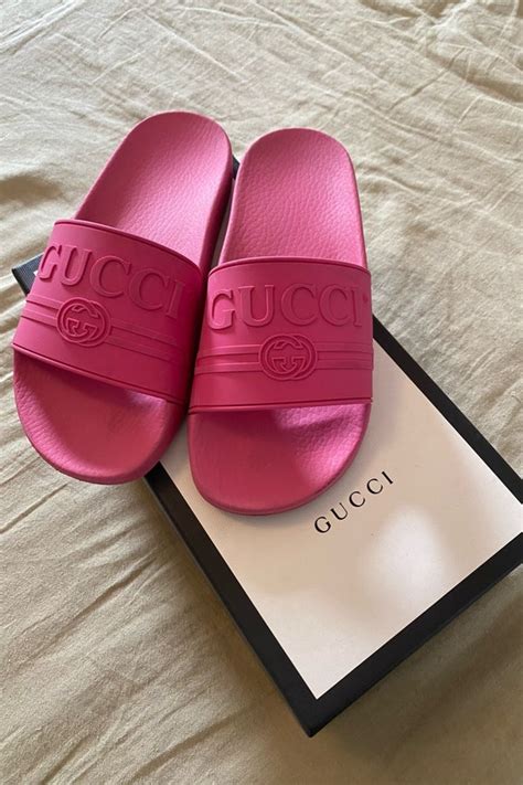 gucci pink metallic heels|hot pink Gucci slides.